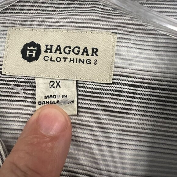 Haggar Men's Striped Button Up Dress Shirt Gray/White Size 2X - Picture 8 of 9